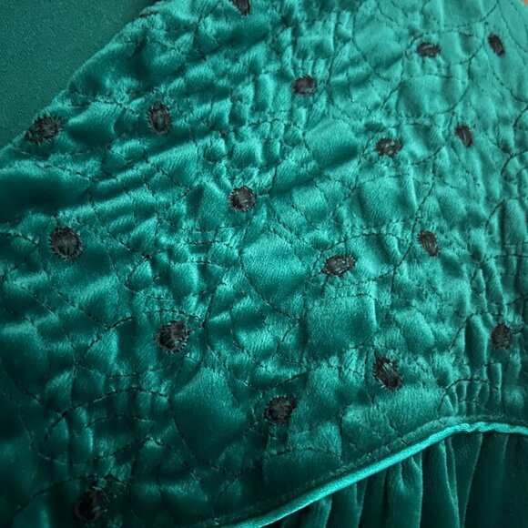 Vintage Jade Green Velvet Zip Robe Black Floral Embroidery Dark Fairy L Witchy - Picture 4 of 8